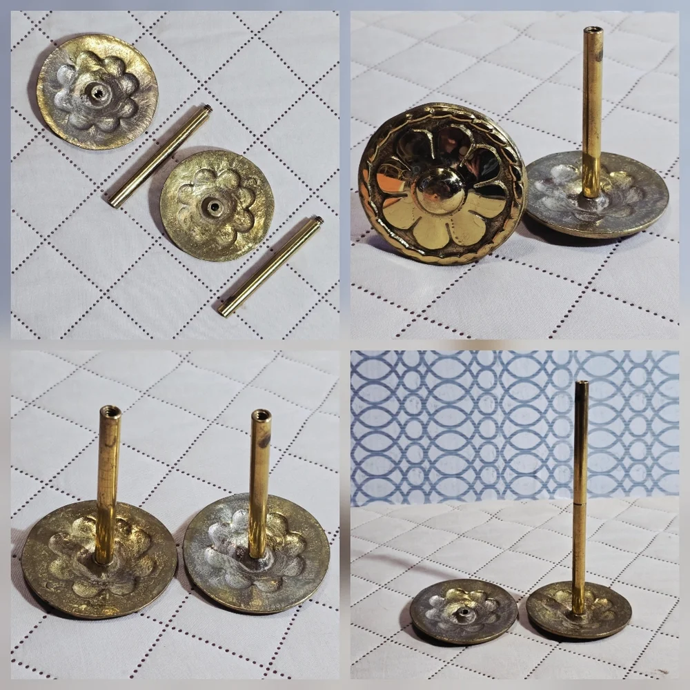 Vintage Brass Floral Rosette Curtain Tiebacks Pair 3.5